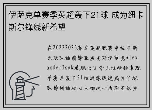伊萨克单赛季英超轰下21球 成为纽卡斯尔锋线新希望 伊萨克单赛季英超轰下21球 成为纽卡斯尔锋线新希望